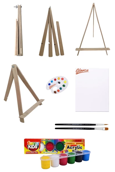 Açılır Kapanır Katlanır Mini Şövale 25x35 Tuval Rich Funny Kıds Akrilik 6*15 Başlangıç Sıralı Set