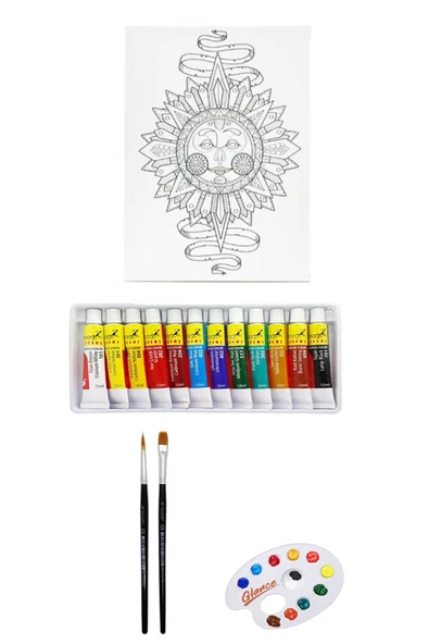 Artdeco Desenli Tuval 30x40cm Güneş Fanart Academy Akrilik Boya Seti 12 Renk X 12ml