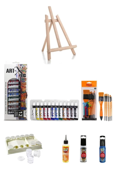 Art-x 12 ml 12 'li Akrilik Set-orta Boy Şövale-7 Parça Okul-sanat Seti ürün görseli 1