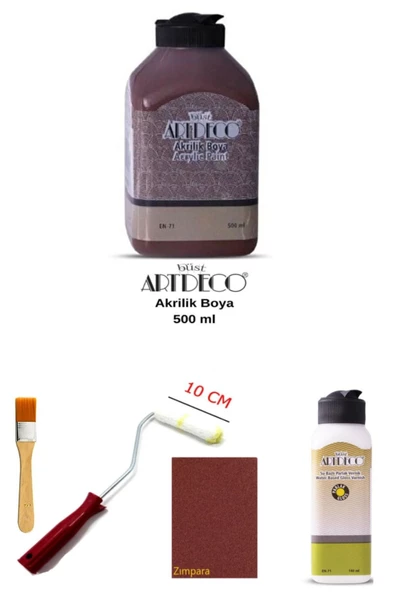 Artdeco Akrilik Boya 500 Ml Kahverengi Dolap Boyama Seti Mobilya Boyama Seti Parlak Vernik