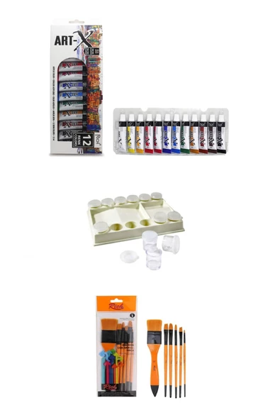 Art-x 12 Ml 12 'li Renk Tüp Akrilik Set-rich Set8 Fırça-rich Şişeli Palet 3'lü Set ürün görseli 1
