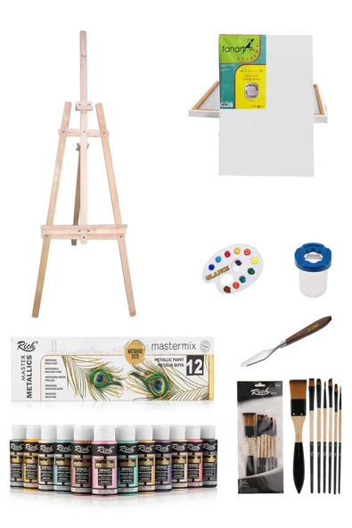 Mastermix Akrilik Boya 12'li Metalik Renkler 60 Cc-50x70 Tuval-şövale Seti ürün görseli 1