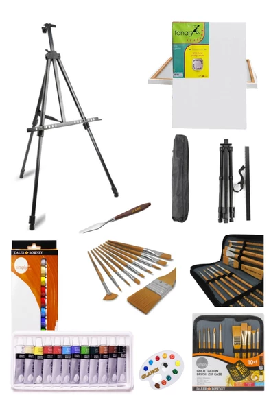 Daller Rowney Simply 12x12ml 12 Renk Akrilik Boya-50x70 Tuval-portatif Metal Şövale Seti ürün görseli