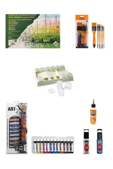 Art Liva Resim Defteri Fon Kartonu 35x50 200gr 30yp-rich Set8-art-x Akrilik Fırça-7 Parça Okul Seti ürün görseli