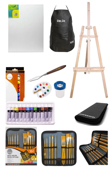 Daler Rowney Simply Akrilik Boya 12 Renk X 12 Ml 10`lu Çantalı Fırça Profesyonel Şövale Seti ürün görseli 1