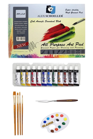 Alex Schoeller Çok Amaçlı Sanatsal Blok 200gr 25x35cm Art-x Rich Akrilik Boya Seti 12x12 Ml ürün görseli 1