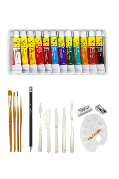 Fanart Academy Akrilik Boya Seti 12x12ml Daler Rowney 4'lü Fırça Seti Plastik Spatül Dereceli Kalem ürün görseli 1