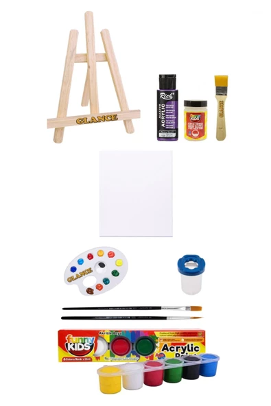 Ahşap Şövale Mor Renge Boyama Ve 25x35 Tuval Funny Kids 6 Renk X 15 Ml Akrilik Boya Başlangıç Seti ürün görseli 1