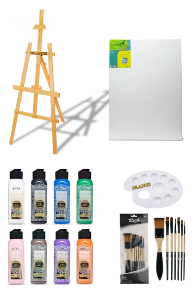Artdeco 140 ml Gold Multi Surface Akrilik Boya Seti 8li Canlı Renkler 3 Ayaklı Şövale Başlangıç Seti ürün görseli 1