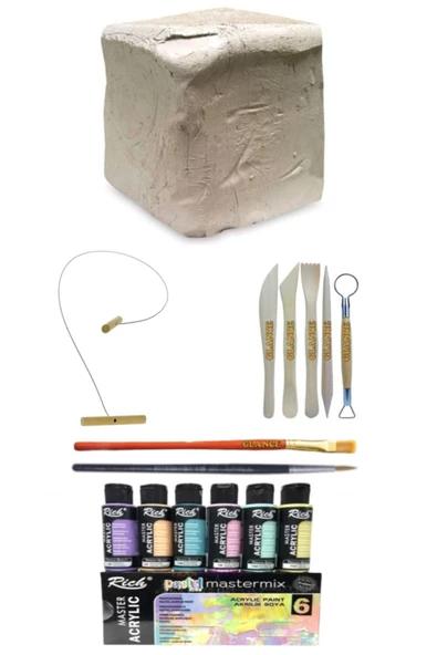 Beyaz Seramik Hamuru 6 Kg Kil Rich Mastermix Akrilik Boya Seti Pastel Renkler 6lı 60cc Set ürün görseli