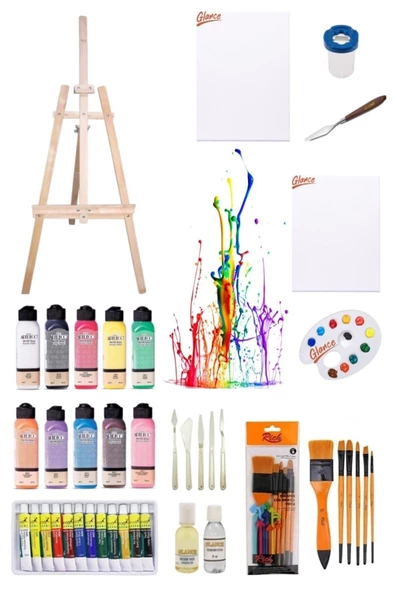 Artdeco 140 ml Akrilik Boya ve Fanart 12x12 ml Yağlı Boya Seti ve 50x70+35x50 Tuval İkili Şövale set ürün görseli 1