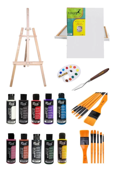 Rich 120 Cc Akrilik Boya - 50x70 Tuval -metal Spatulalı Şövale Seti ürün görseli 1
