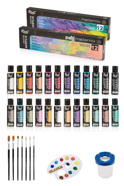 Rich Master Mix 60 Cc Akrilik 12 Li (canlı Renkler) (pastel Renkler) Başlangıç Seti - 1