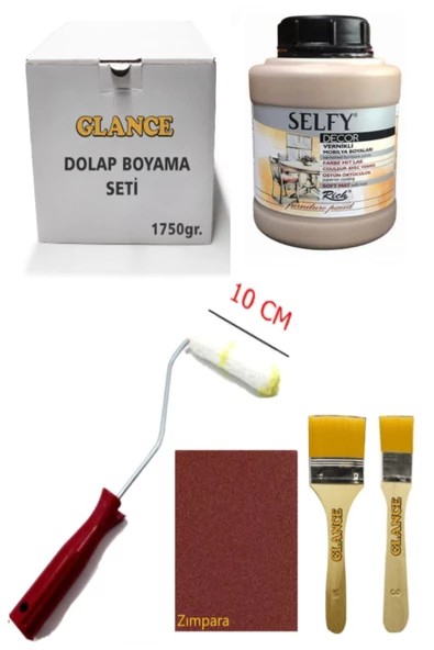 Rich Selfy Decor Latte Kendinden Vernikli Boya 1750 Gr Rulo Zımpara Fırça Mobilya Dolap Boyama Seti ürün görseli 1