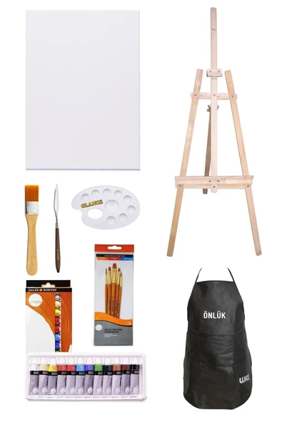Daler Rowney Simply Akrilik Boya 12'li 3 Ayaklı Şövale Daler Rowney Fırça Önlüklü Akrlik Boya Seti - 1