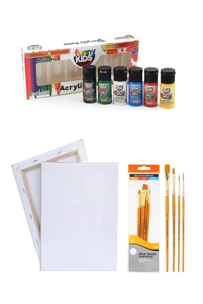 Rich Funny Kids 20 Ml Akrilik 6 Lı Set 25x35 Tuval Daller Rowney 4'lü Fırça Seti ürün görseli 1