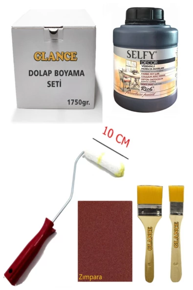 Rich Selfy Decor Siyah Kendinden Vernikli Boya 1750 Gr Rulo Zımpara Fırça Mobilya Dolap Boyama Seti ürün görseli 1