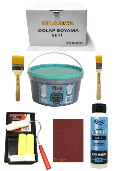 Rich 2500cc 3,5kg Multi Surface Is Siyah Dolap Boyama Seti Mobilyaboyama Seti Mat Vernik Tavaruloset ürün görseli 1