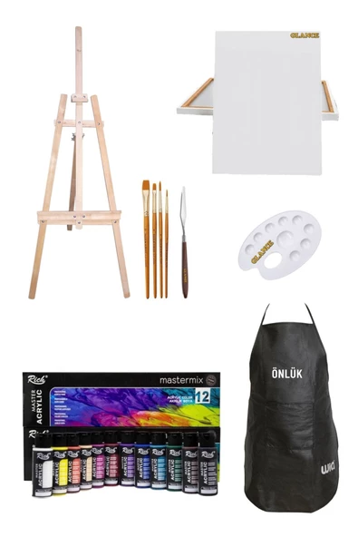 Rich 12'li 60 Cc Master-mix Akrilik Set *new 3 Ayaklı Şövale Daler Rowney 4'lü Fırça Seti ürün görseli 1