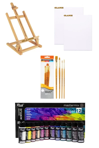 Rich Master-mix Akrilik Set 12 Li 60 Cc 25x35 Tuval 2'li-daller Rowney Gold Taklon Short Fırça Seti