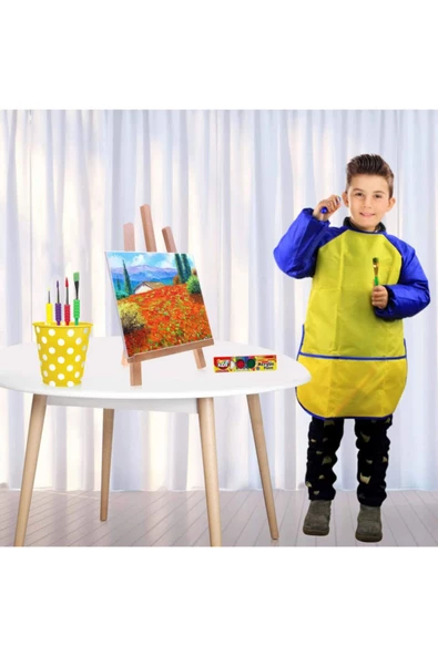 Ekonomik Mini Şövale Funny Kids 6x15 Ml Akrilik Boya Boyama Önlüğü Çocuklar Için Boyama Seti - 2