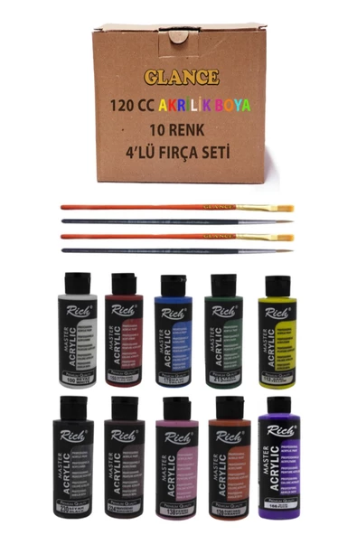 Rich Akrilik Boya Hediye Fırça Set 10'lu 4'lü 120 cc ürün görseli 1