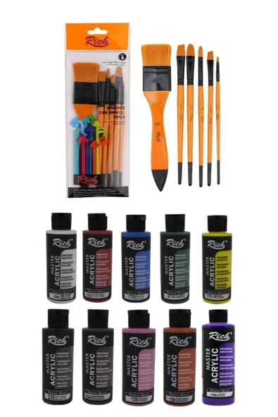 10'lu Akrilik Boya 120 Cc 6'lı Karma Fırça Seti ürün görseli 1