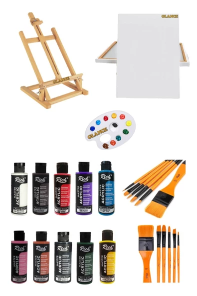 Glance Masa Üstü Şövale +tuval +10'lu Akrilik +fırça Set ürün görseli
