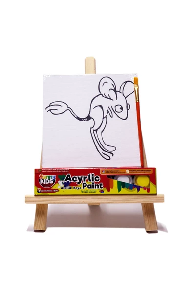 Rich Funny Kids Desenli Tuval Akrilik Boya Seti - Fare