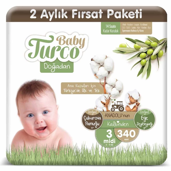 Baby Turco Doğadan 3 Numara Midi 340 Adet