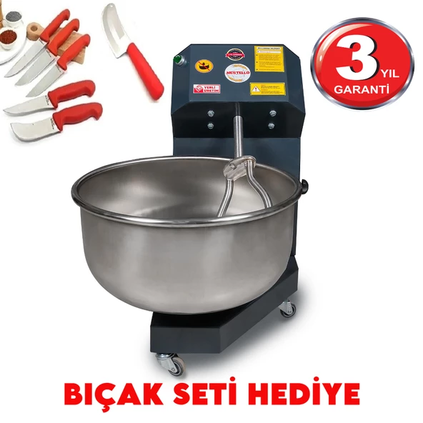 NESTELLO 35 KG ŞANZIMANLI PROFESYONEL ÇELİK DİŞLİ HAMUR KARMA MAKİNESİ BIÇAK SETİ HEDİYELİ