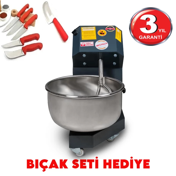 NESTELLO 25 KG ŞANZIMANLI PROFESYONEL ÇELİK DİŞLİ HAMUR KARMA MAKİNESİ BIÇAK SETİ HEDİYELİ