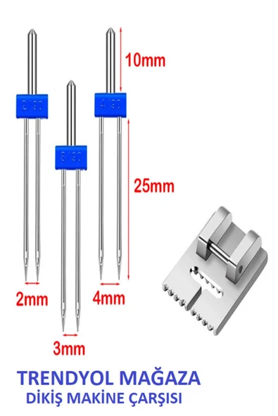 2 Yıl Singer Bernina Janome Çift Iğne Ve Nervür Ayak Set (iğne Paket Içinde 2mm,3mm Ve 4 Mm'dir.) İ