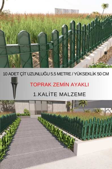 Dekoratif Plastik Bahçe ve Peyzaj Çiti 10 ADET ÇİT (Y: 50 CM / G: 5.5 M) TOPRAK AYAKLI - 4