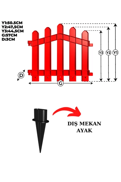 Dekoratif Plastik Bahçe ve Peyzaj Çiti 10 ADET ÇİT (Y: 50 CM / G: 5.5 M) TOPRAK AYAKLI - 7