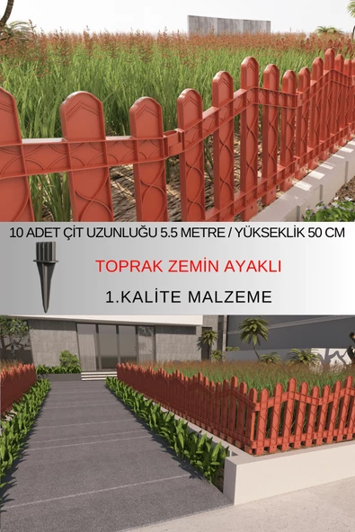 Dekoratif Plastik Bahçe ve Peyzaj Çiti 10 ADET ÇİT (Y: 50 CM / G: 5.5 M) TOPRAK AYAKLI - 3