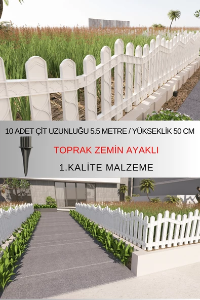 Dekoratif Plastik Bahçe ve Peyzaj Çiti 10 ADET ÇİT (Y: 50 CM / G: 5.5 M) TOPRAK AYAKLI - 2