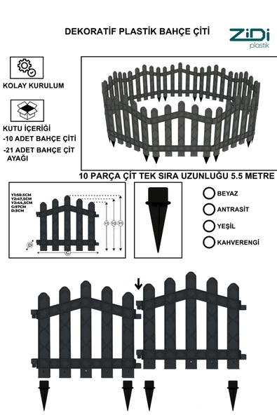 Dekoratif Plastik Bahçe ve Peyzaj Çiti 10 ADET ÇİT (Y: 50 CM / G: 5.5 M) TOPRAK AYAKLI - 6