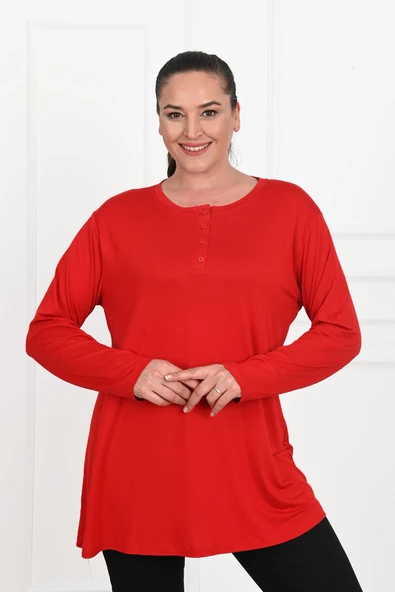 Kadın Düğme Detaylı Büyük Beden Bluz 1376-23 - 8