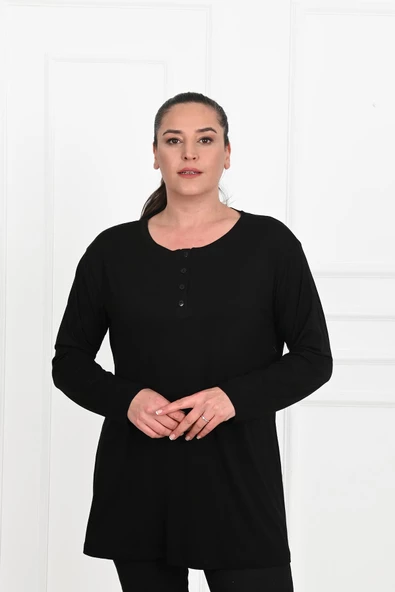 Kadın Düğme Detaylı Büyük Beden Bluz 1376-23 - 2