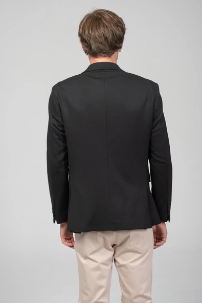 CEKMON Erkek Astarlı Çift Yırtmaçlı Örme Esnek Kumaşdan Yakası Ve Mendili Detaylı Klasik Ceket - 6