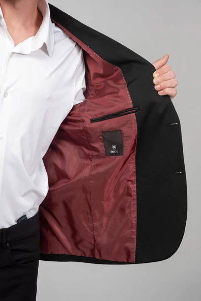 CEKMON Erkek Astarlı Çift Yırtmaçlı Örme Esnek Kumaşdan Yakası Ve Mendili Detaylı Klasik Ceket - 3