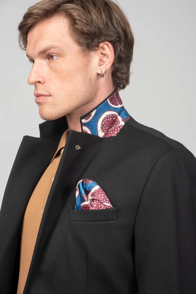 CEKMON Erkek Astarlı Çift Yırtmaçlı Örme Esnek Kumaşdan Yakası Ve Mendili Detaylı Klasik Ceket - 3