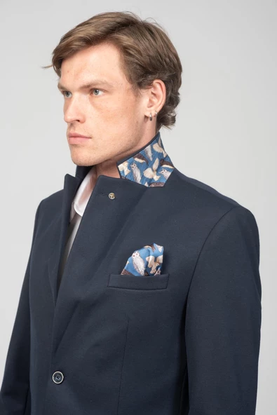 CEKMON Erkek Astarlı Çift Yırtmaçlı Örme Esnek Kumaşdan Yakası Ve Mendili Detaylı Klasik Ceket - 11