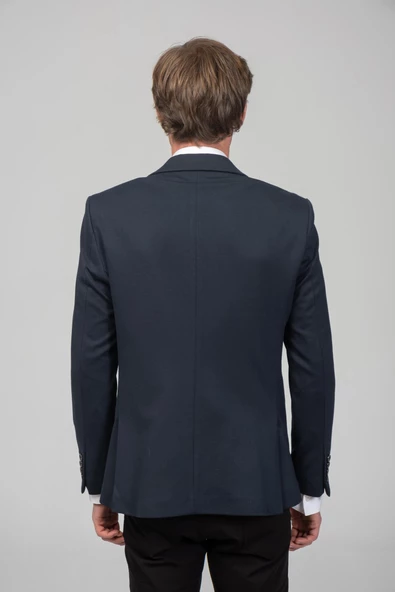 CEKMON Erkek Astarlı Çift Yırtmaçlı Örme Esnek Kumaşdan Yakası Ve Mendili Detaylı Klasik Ceket - 12