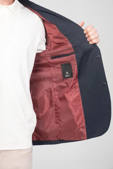 CEKMON Erkek Astarlı Çift Yırtmaçlı Örme Esnek Kumaşdan Yakası Ve Mendili Detaylı Klasik Ceket - 9