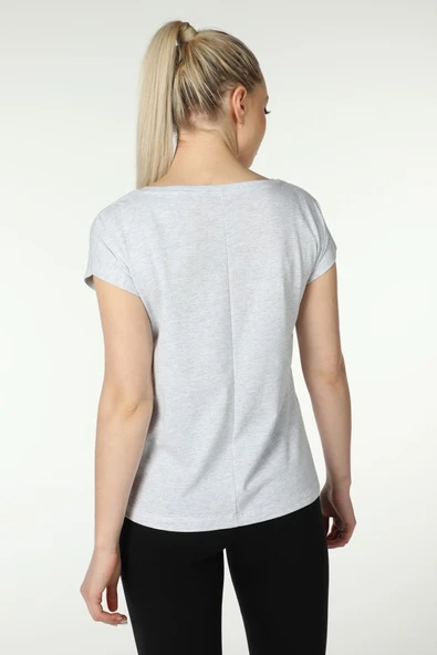 Kadın Baskılı Kısa Kollu Arka Dikişli Bisiklet Yaka Tişört Somon  L SOMON - Resim 8