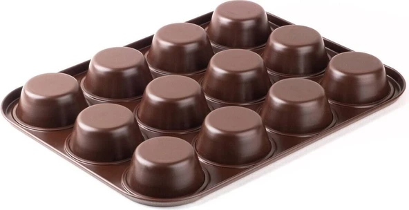 Tantitoni 12li Muffın Kalıbı Karbon Çelik 27x35 Kahverengi