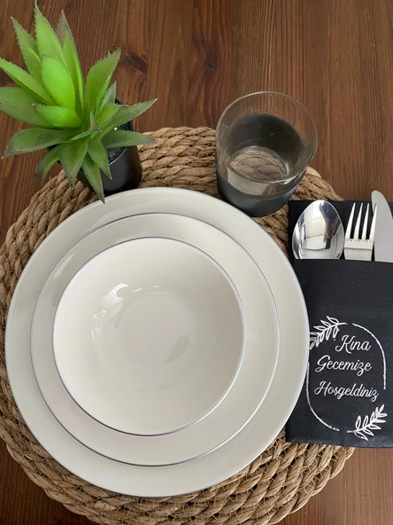 Gümüş Yaldızlı Siyah Çerçeveli Kına Gecemize Hoşgeldiniz Cepli Peçete 12 Adet 40x40 - 2