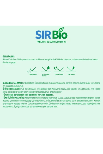 Sır Bio Bitkisel Özlü Bulaşık Makinesi Parlatıcı & Kurutucu 500 ML - Resim 2